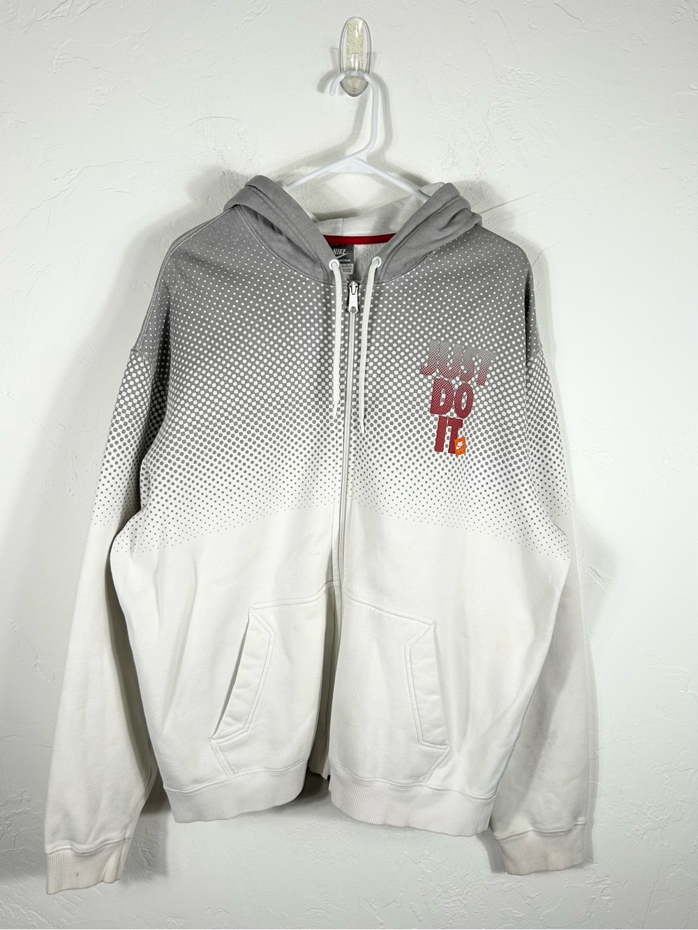 👁️ VTG Y2K Nike Air Just Do It Full Zip Hoodie Grey White Polka Dot Large